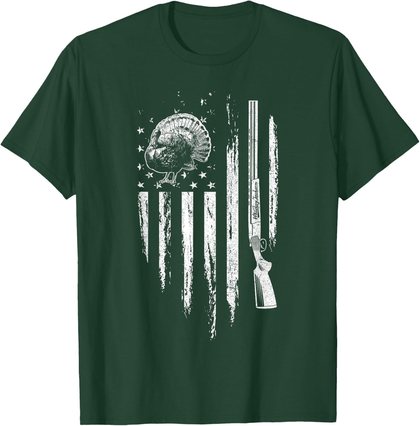 Turkey Hunting American Flag Thunder Chicken Gift Hunter T-Shirt - T-Shirt | Forest