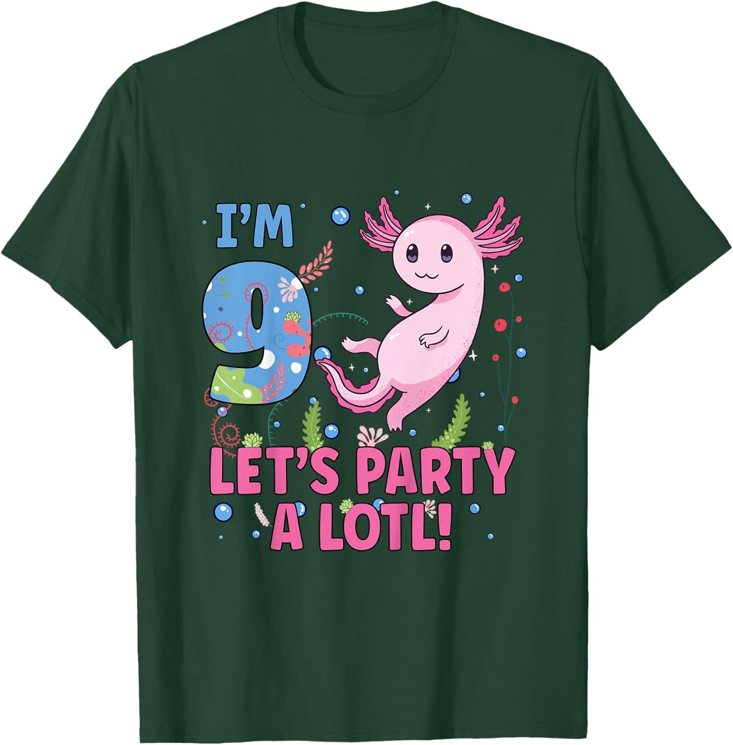 Kids Cute Axolotl Motif 9 Year Old Axolotl Lover 9th Birthday T-Shirt - T-Shirt | Forest