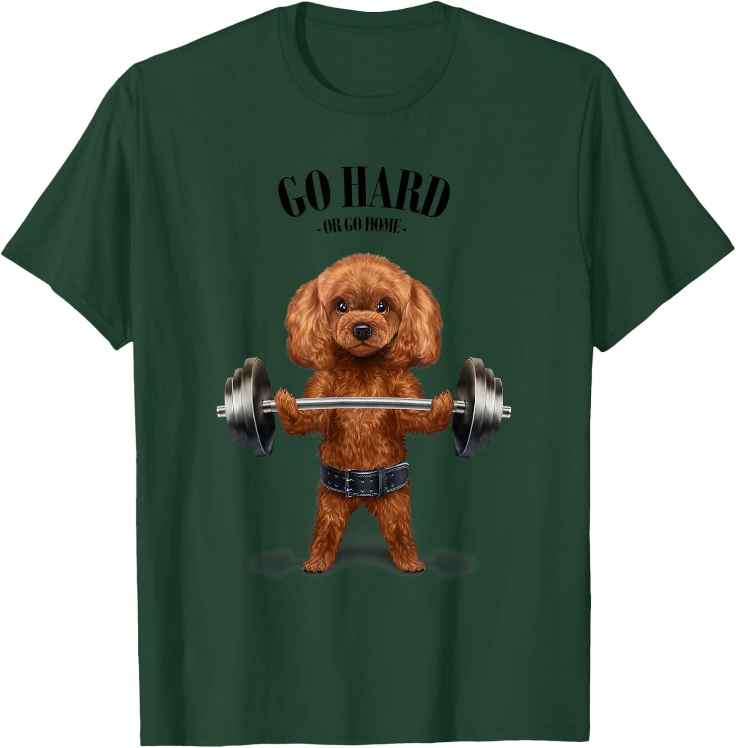 Tan Poodle Dog Weightlifting in Fitness Gym T-Shirt - T-Shirt | Forest