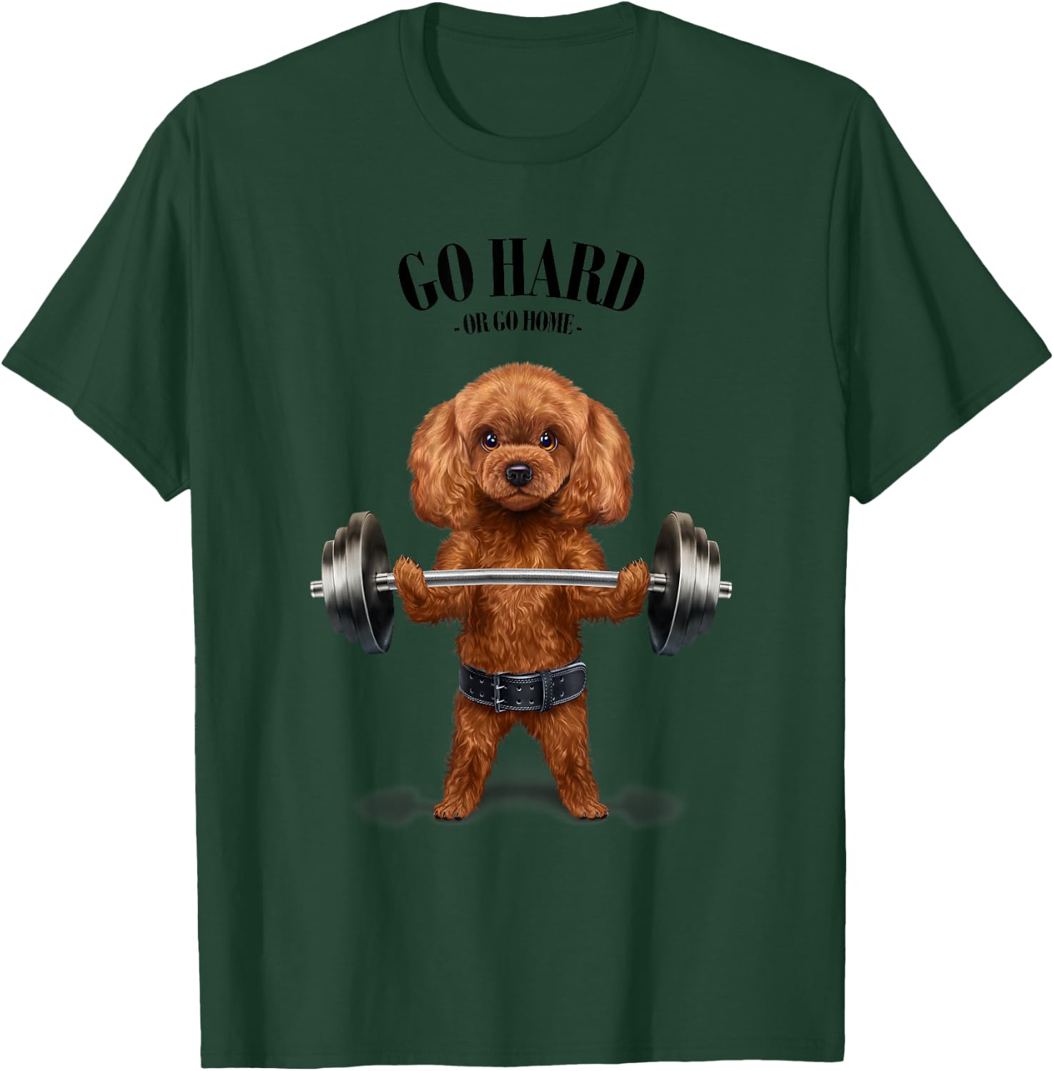 Tan Poodle Dog Weightlifting in Fitness Gym T-Shirt - T-Shirt | Forest