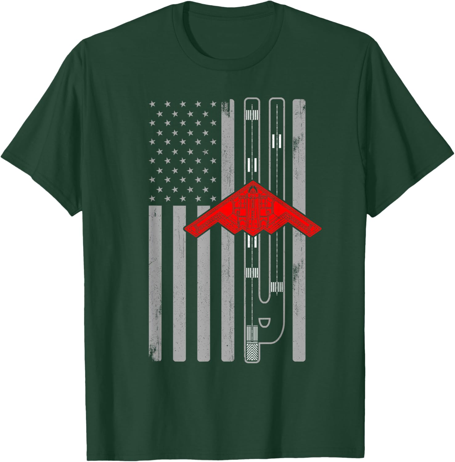 B-2 Stealth Bomber Military Airplane American Flag Runway B2 T-Shirt - T-Shirt | Forest