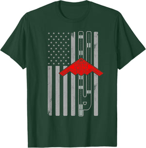 B-2 Stealth Bomber Military Airplane American Flag Runway B2 T-Shirt - T-Shirt | Forest