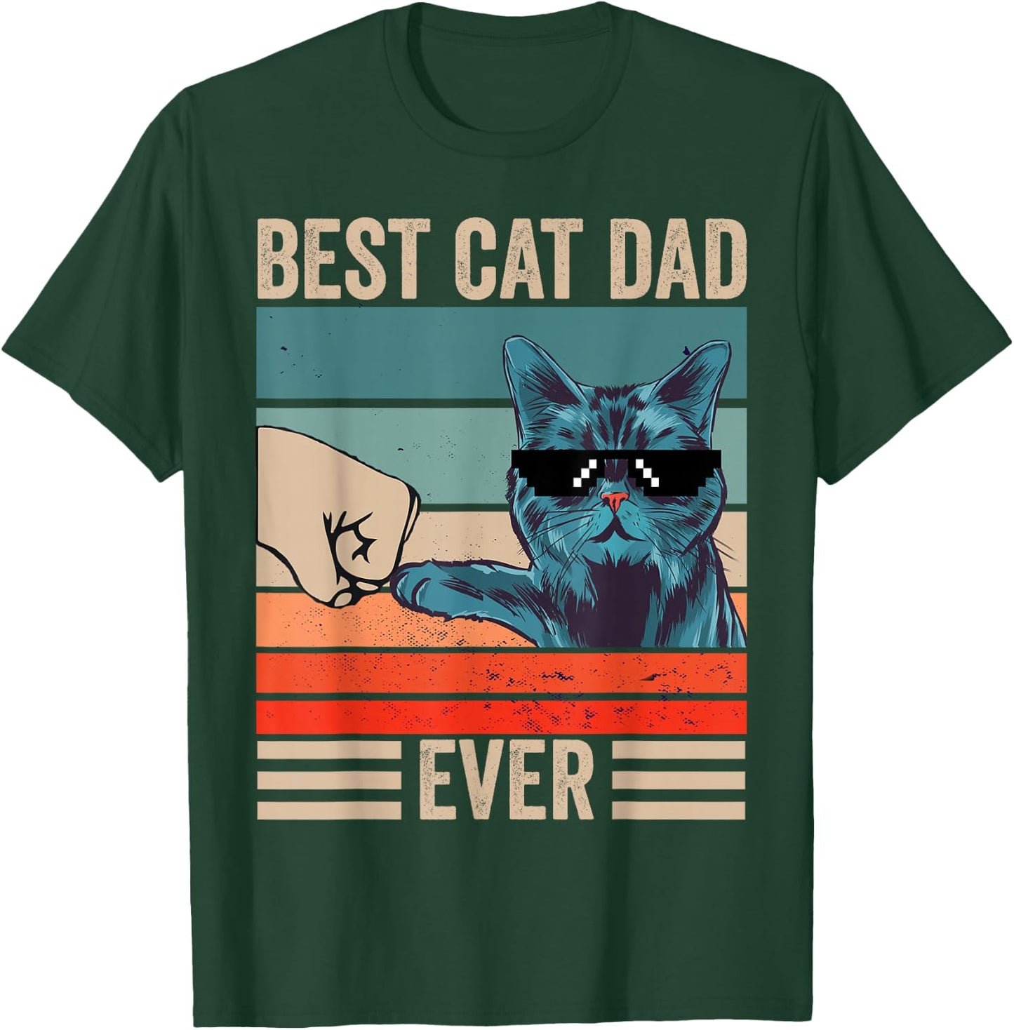 Vintage Best Cat Dad Ever Bump Fist Father's Day Cat Daddy T-Shirt - T-Shirt | Forest