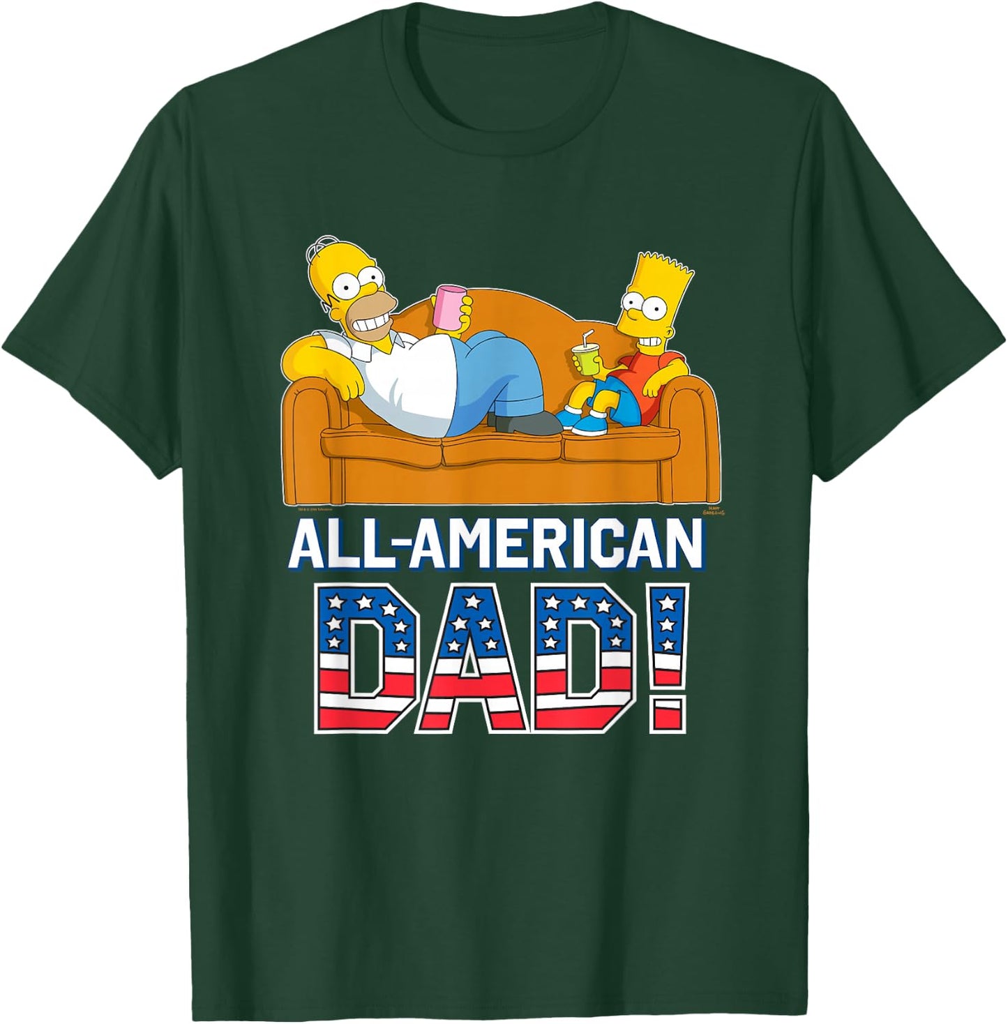 The Simpsons Homer & Bart All-American Dad Father's Day USA T-Shirt - T-Shirt | Forest