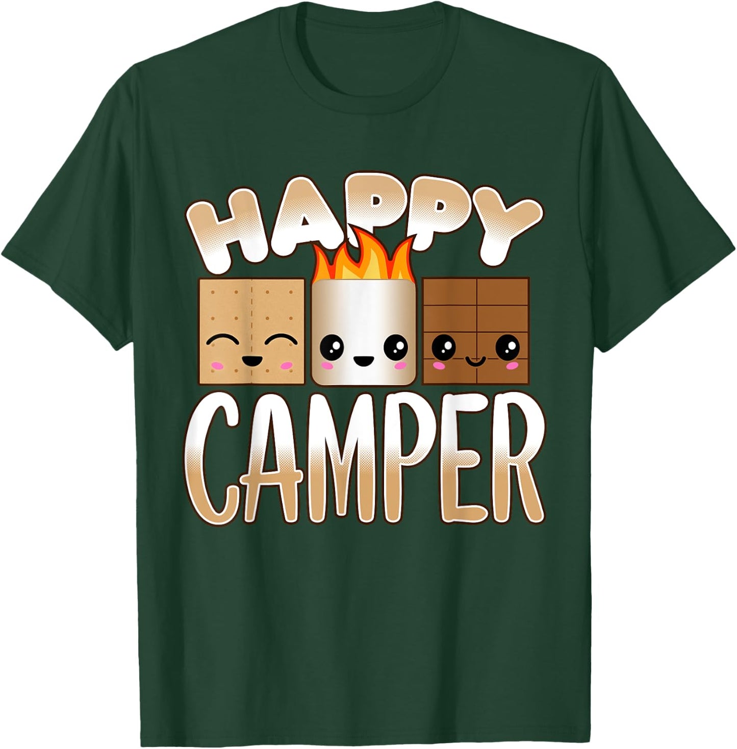 Campfire Camping Outdoor Friends Smores Happy Camper T-Shirt - T-Shirt | Forest