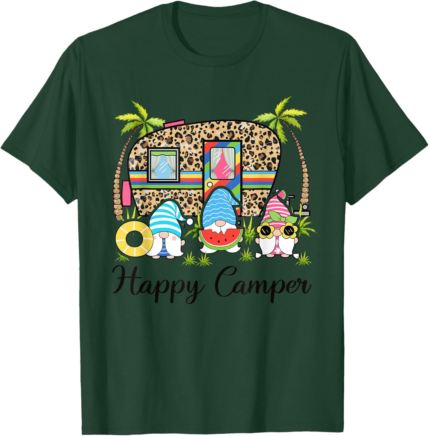 Leopard Camping RV Gnome Camper Happy Summer Camping T-Shirt - T-Shirt | Forest