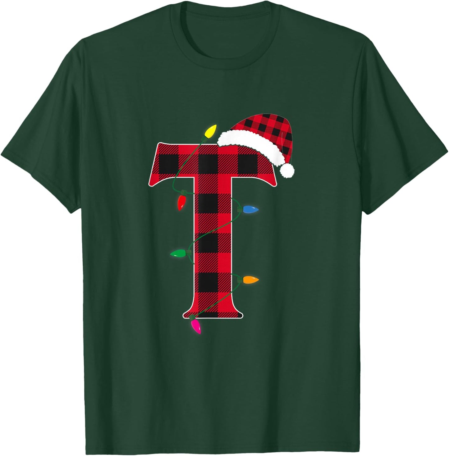 Awesome Letter T Initial Name Buffalo Plaid Christmas Pajama T-Shirt - T-Shirt | Forest