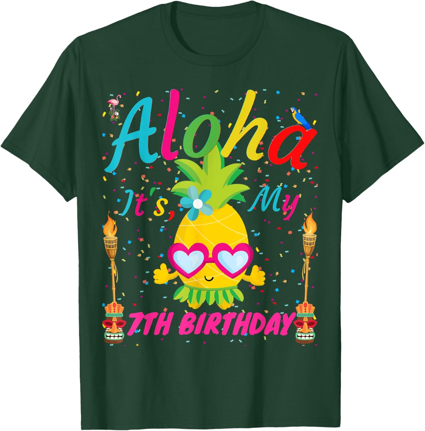 Aloha It's My 7th Birthday Hawaii Girls Sunglass Pineapple T-Shirt - T-Shirt | Forest