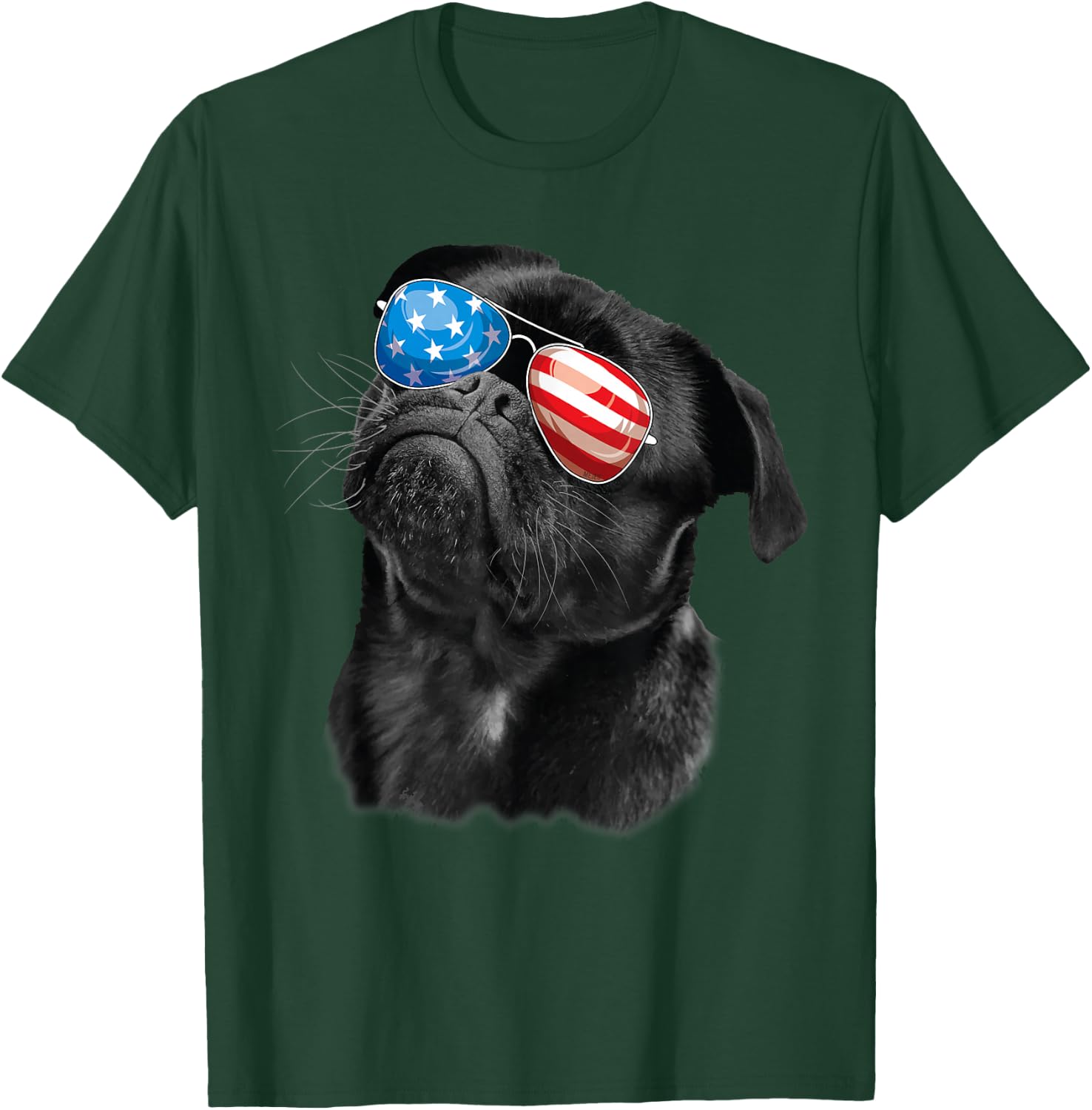 Pug 4th of July Dog Mom Dog Dad USA Flag Funny Black Pug T-Shirt - T-Shirt | Forest