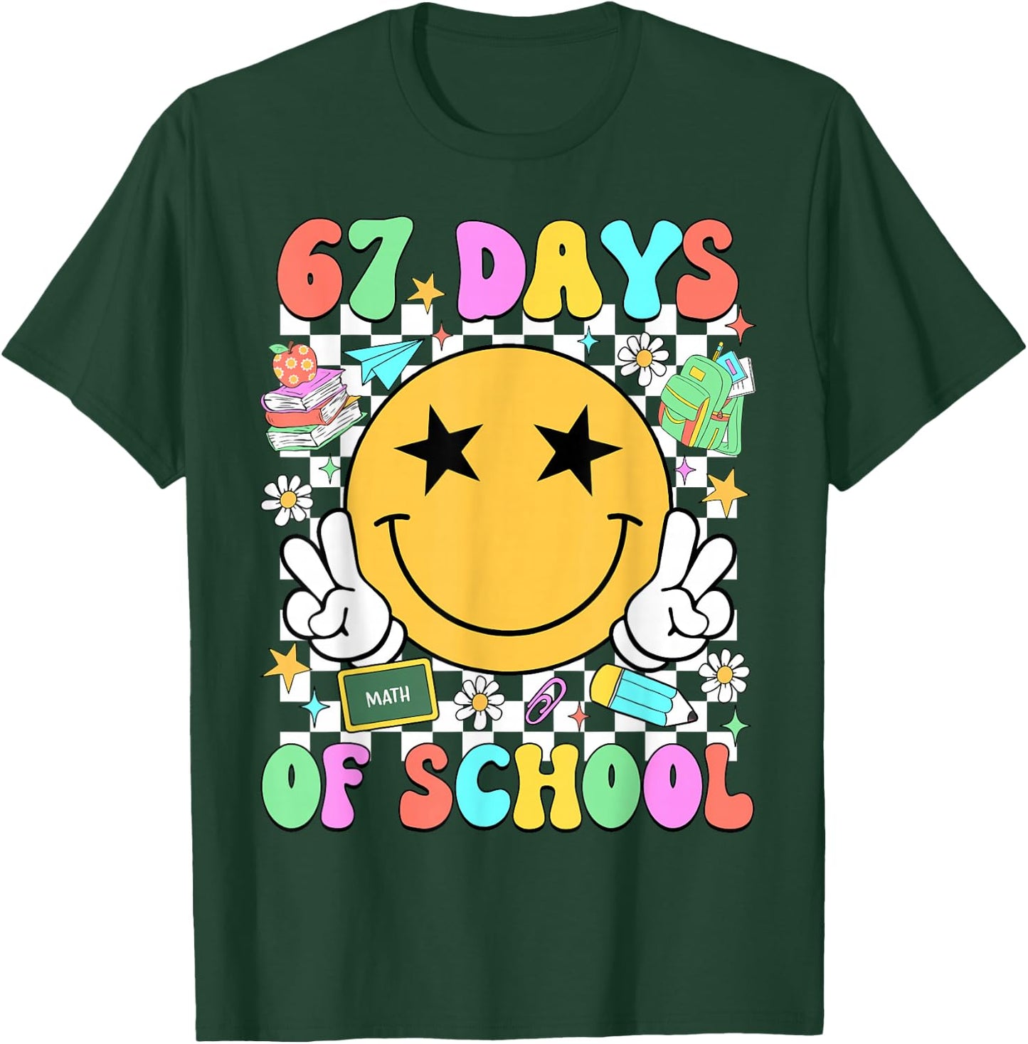 Happy 67th Day of School Vibes Smile Face 67 Days of School T-Shirt - T-Shirt | Forest