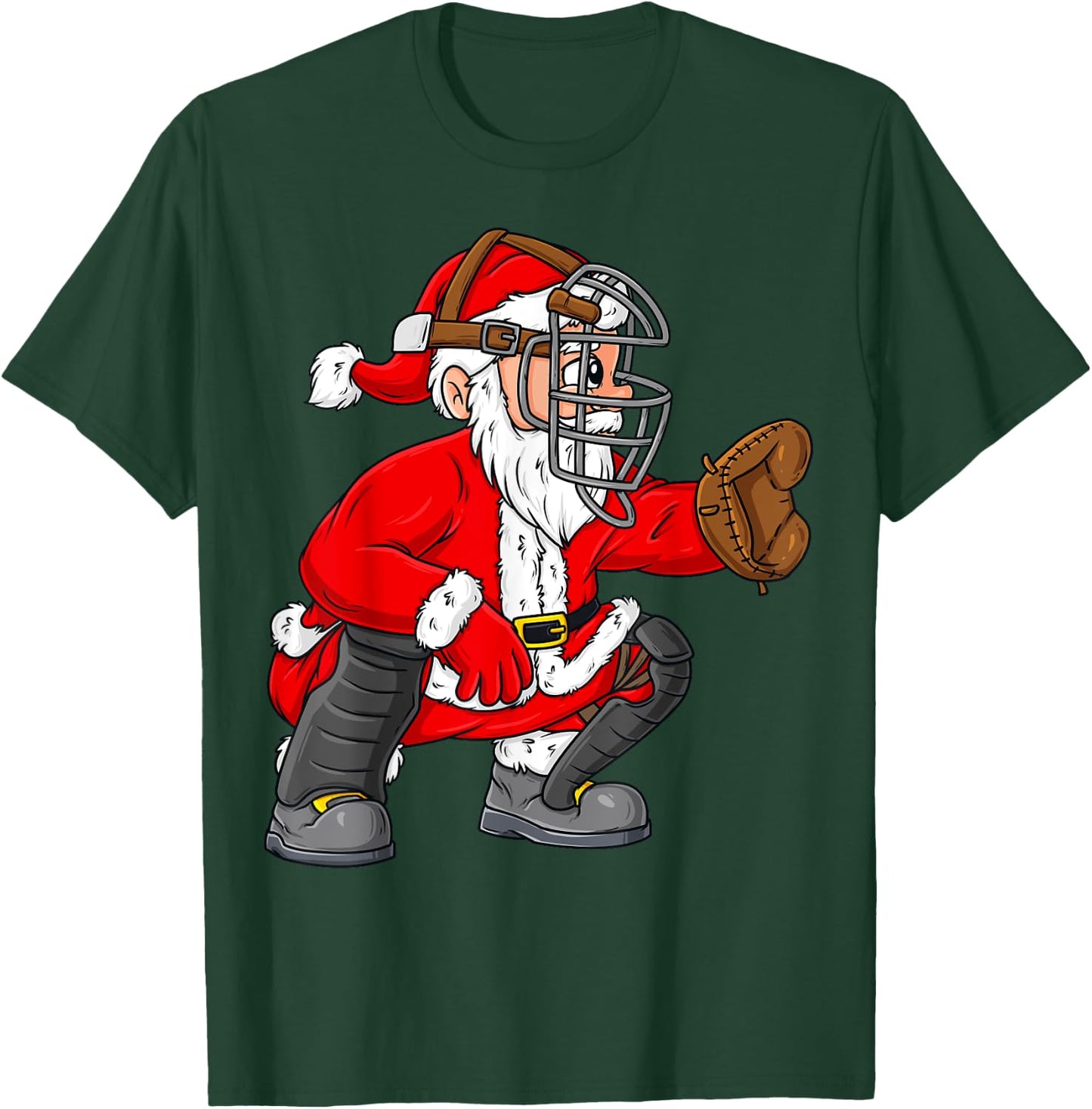 Christmas Santa Claus Baseball Catcher Boys Girls Kids Xmas T-Shirt - T-Shirt | Forest