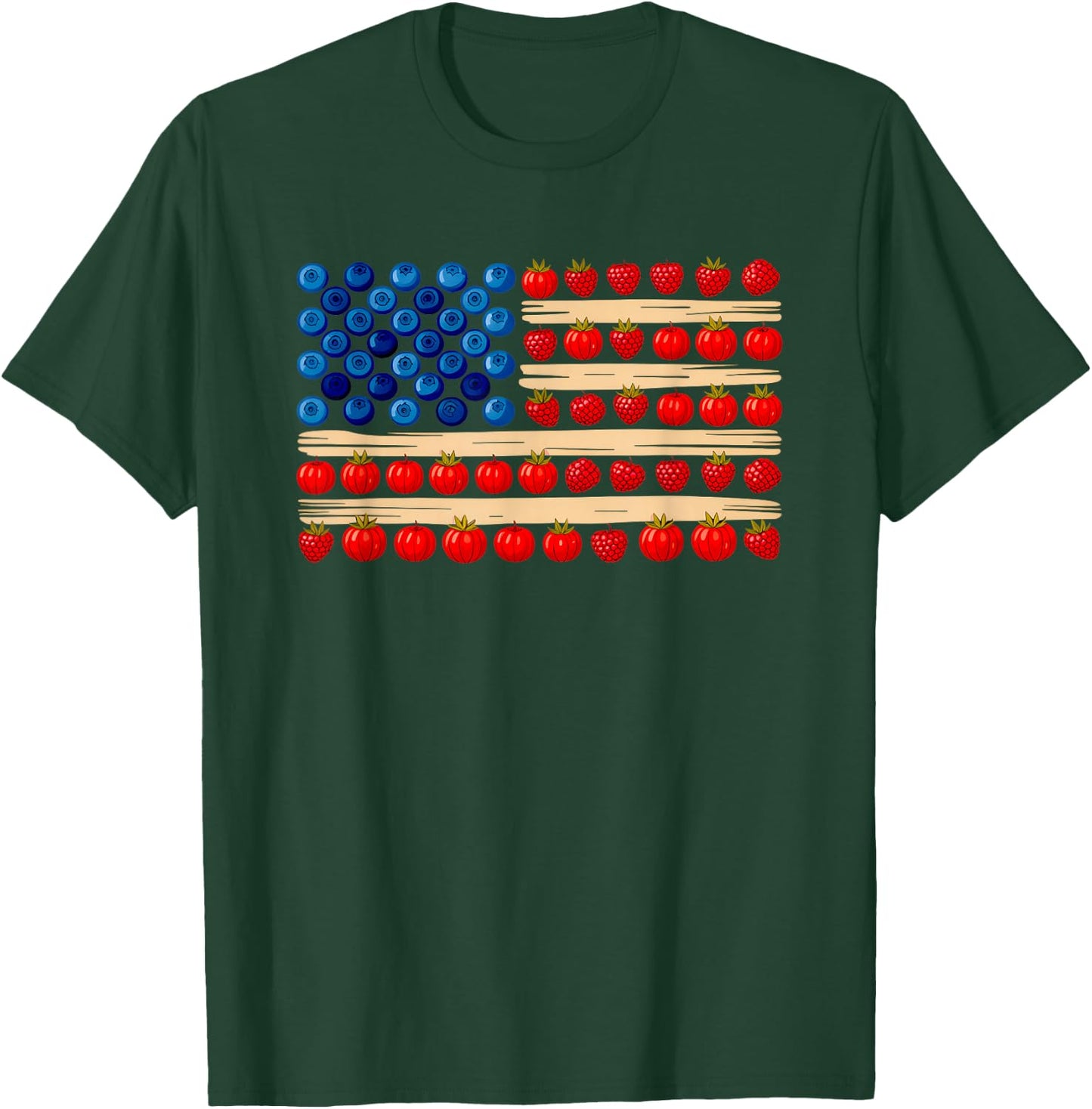 American Flag Blueberries Strawberries Raspberries USA T-Shirt - T-Shirt | Forest