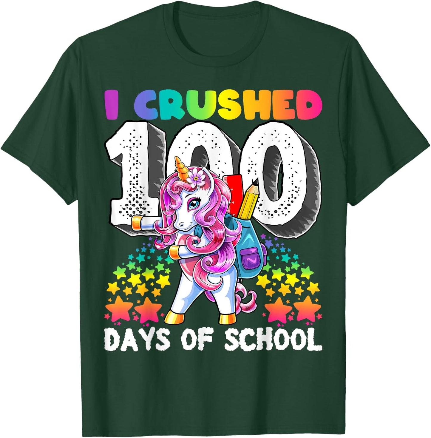 I Crushed 100 Days of School Flossing Unicorn Gift Girls T-Shirt - T-Shirt | Forest