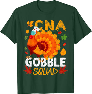CNA Gobble Squad Mask Turkey CNA Nurse Thanksgiving Matching T-Shirt - T-Shirt | Forest