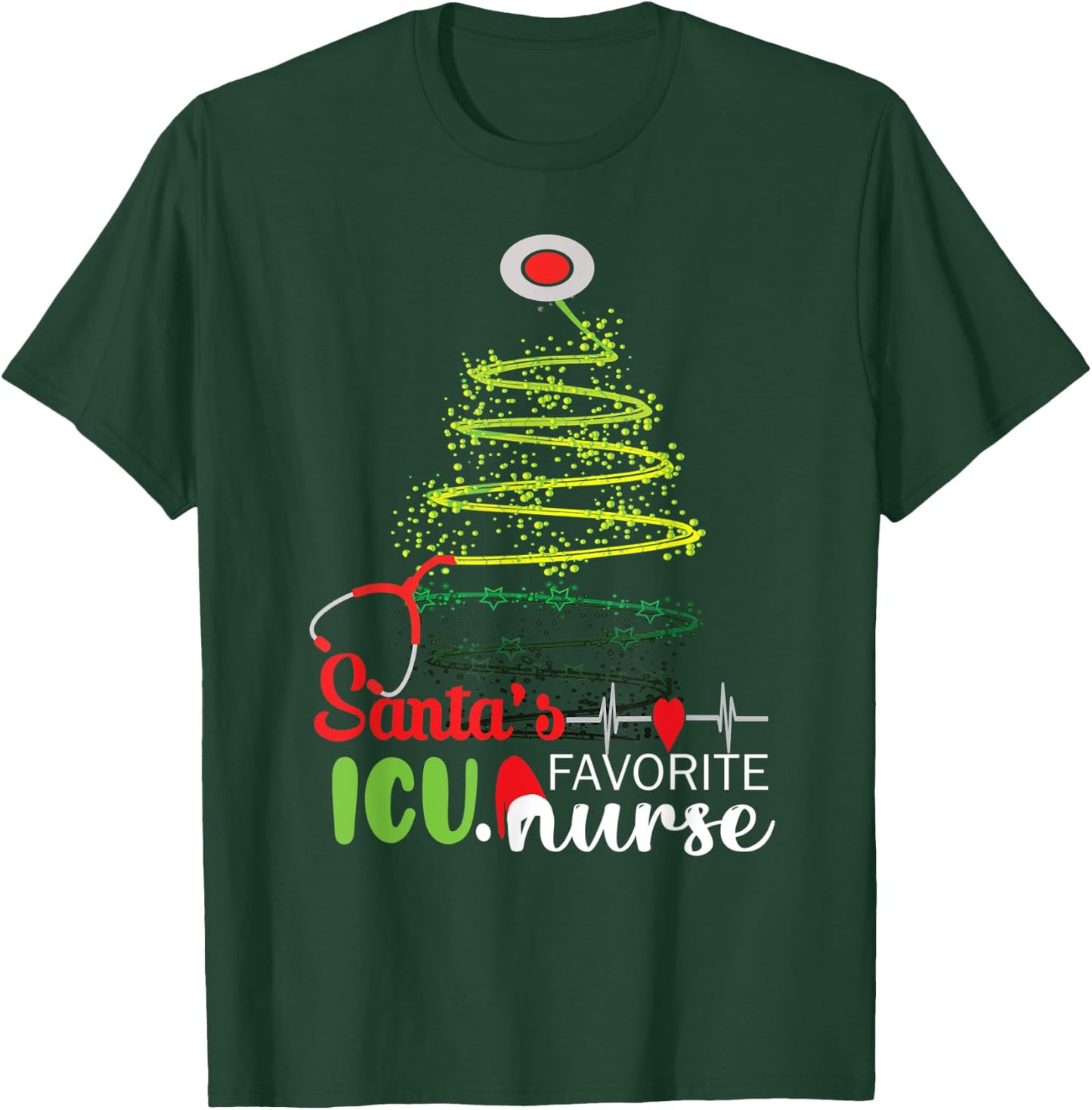 Christmas Party Intensive Care Santa's Favorite ICU Nurse T-Shirt - T-Shirt | Forest