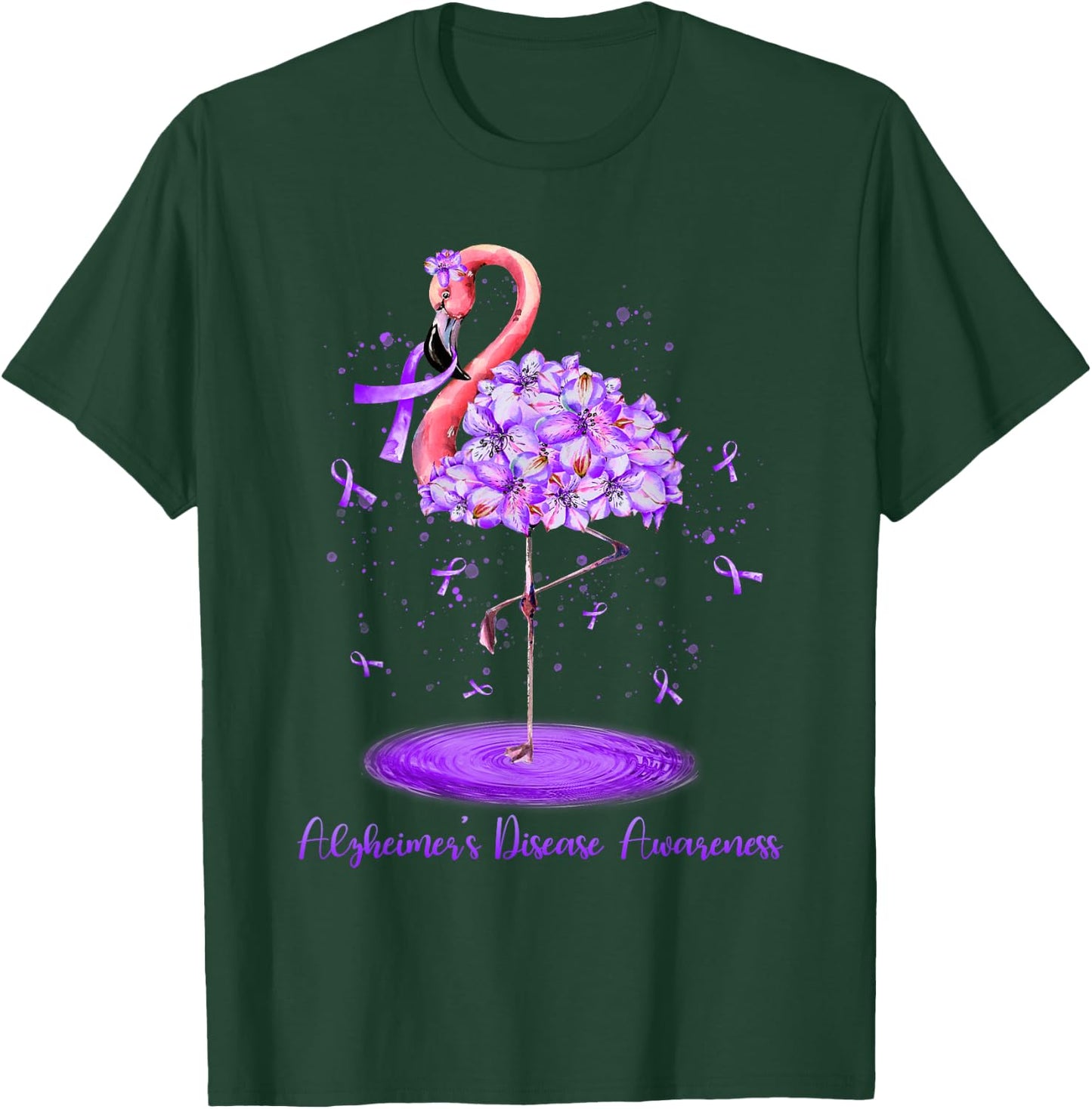 Purple Flamingo Alzheimers Disease Awareness Month November T-Shirt - T-Shirt | Forest