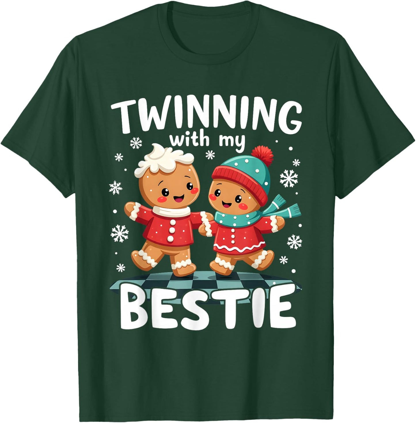 Twinning With My Bestie Best Friend Gingerbread - -Adults/Kids, Black, Small, , Casual Cartoon Holiday T-Shirt - T-Shirt | Forest