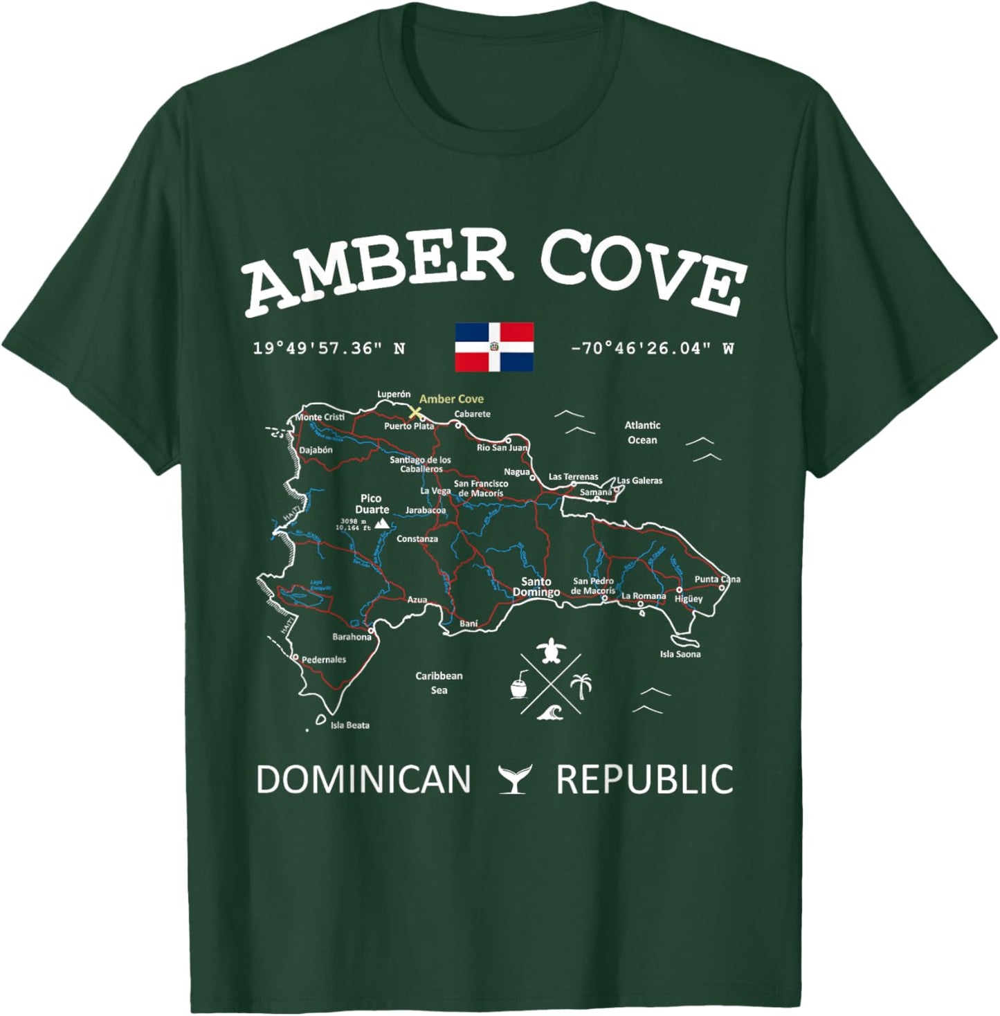 Amber Cove Dominican Republic Flag Travel Map Coordinates T-Shirt - T-Shirt | Forest