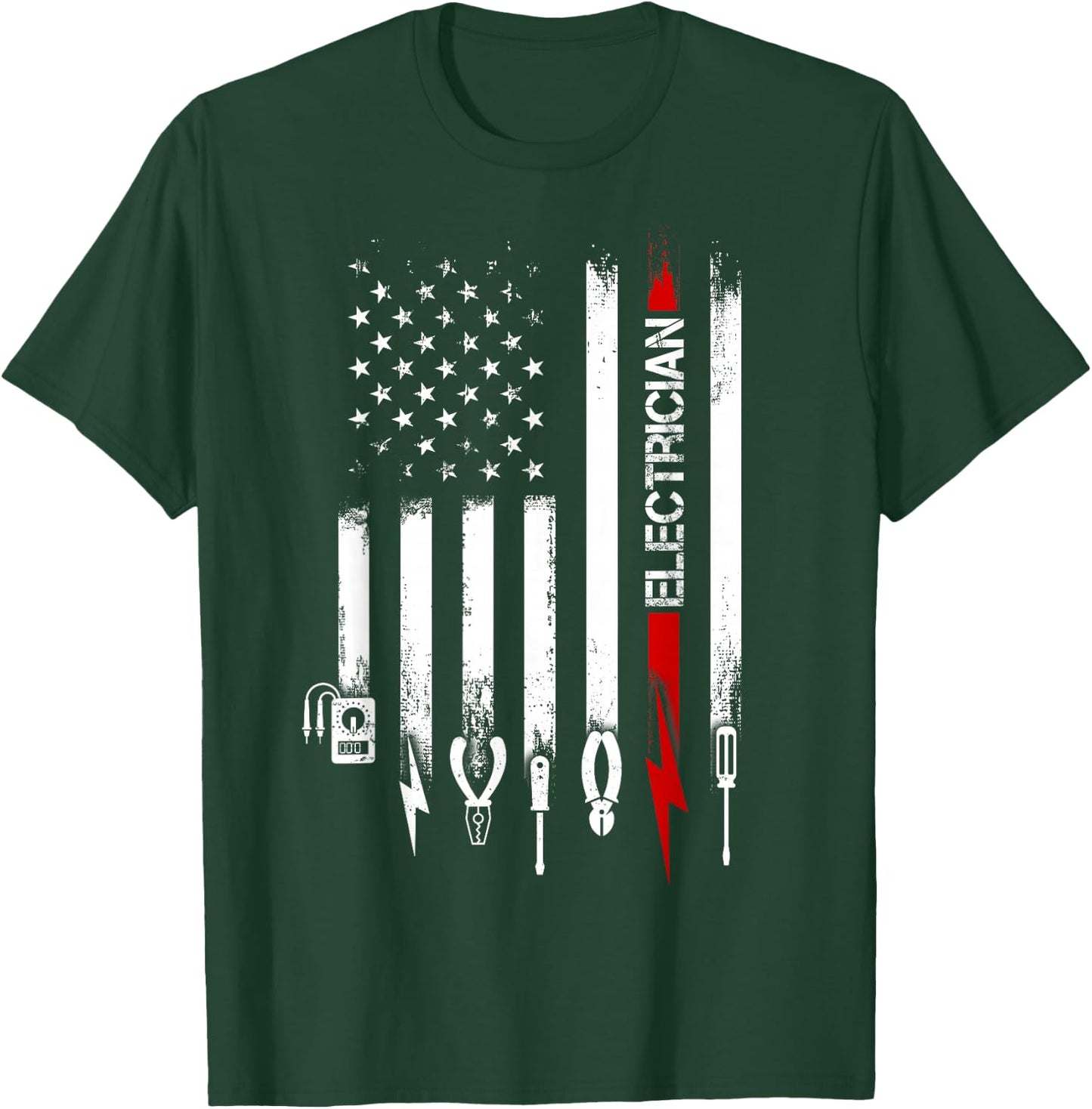 American Flag with Electrician men father T-Shirt - T-Shirt | Forest