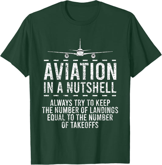 Aviation In A Nutshell Funny Pilot Aviator Airplane T-Shirt - T-Shirt | Forest