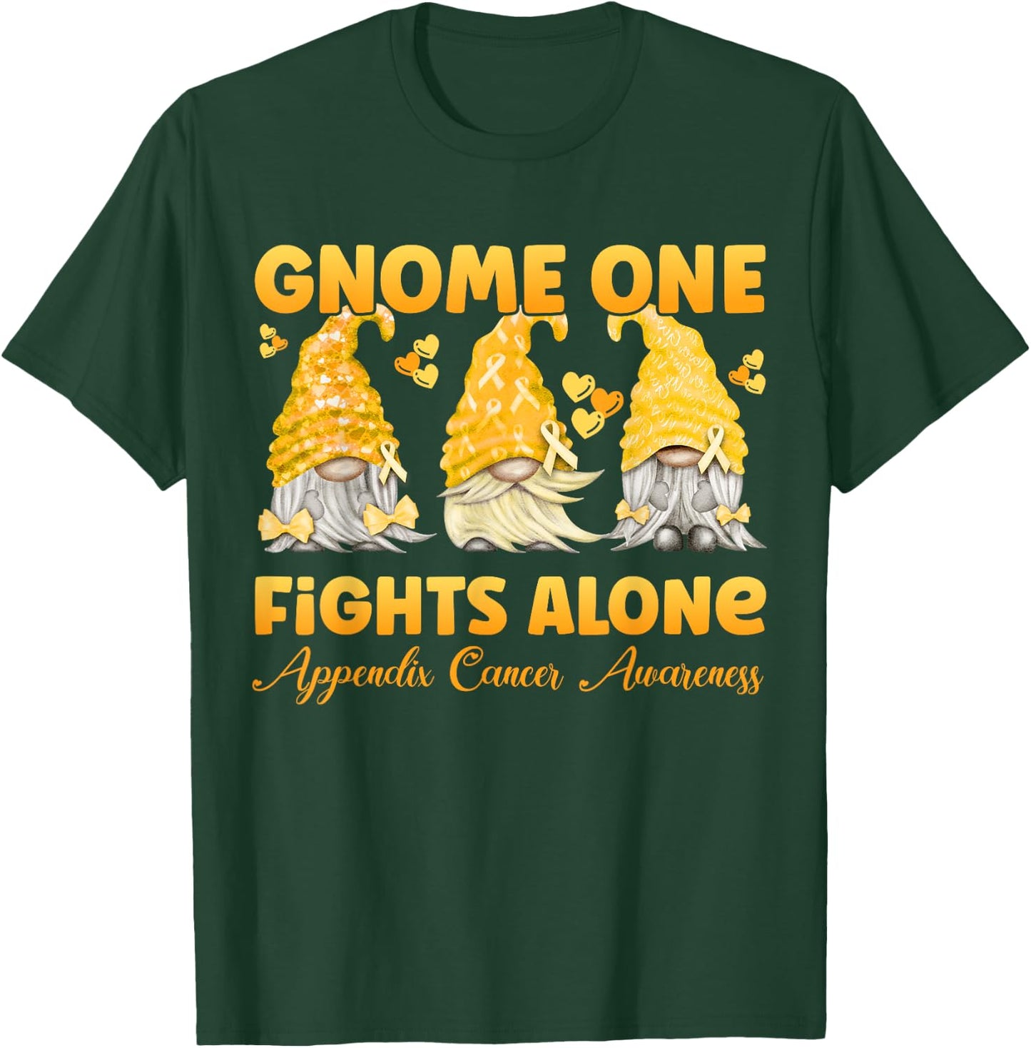 Gnome One Fights Alone Amber Appendix Cancer Awareness T-Shirt - T-Shirt | Forest
