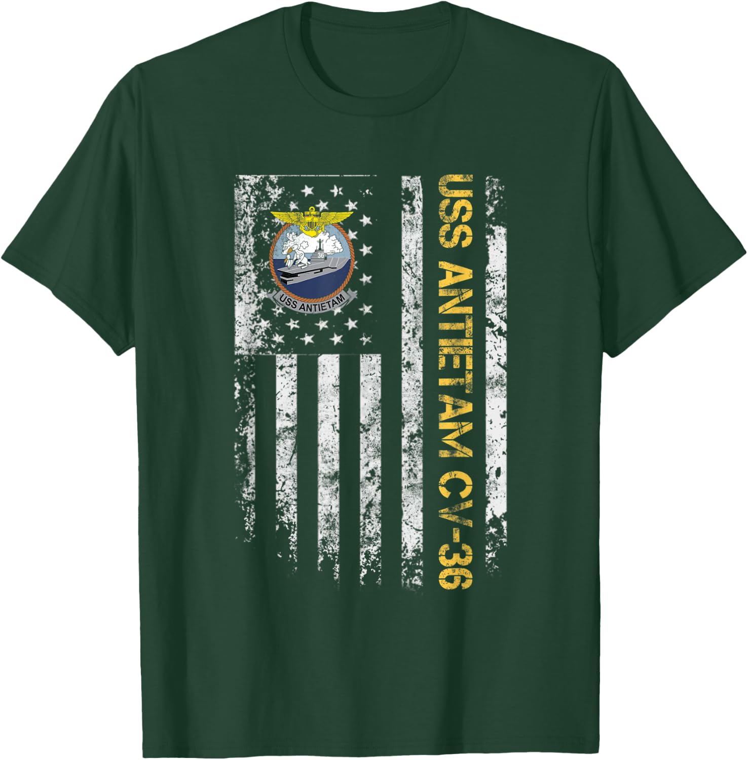 USS Antietam CV-36 Aircraft Carrier USA Flag Veterans Day Women Men T-Shirt - T-Shirt | Forest