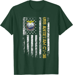 USS Antietam CV-36 Aircraft Carrier USA Flag Veterans Day Women Men T-Shirt - T-Shirt | Forest