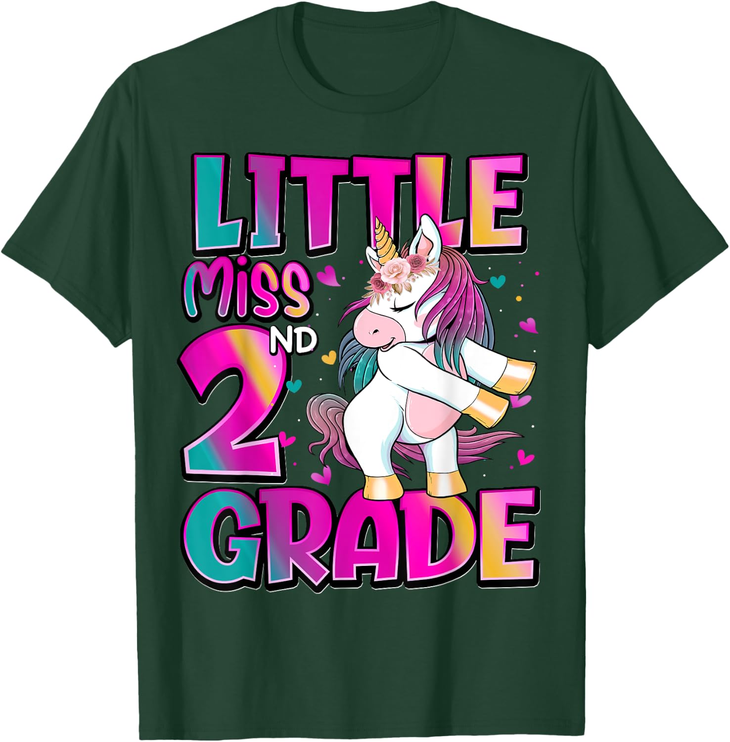 Little Miss 2nd Grade Unicorn Back To School 2nd Grade Girls T-Shirt - T-Shirt | Forest