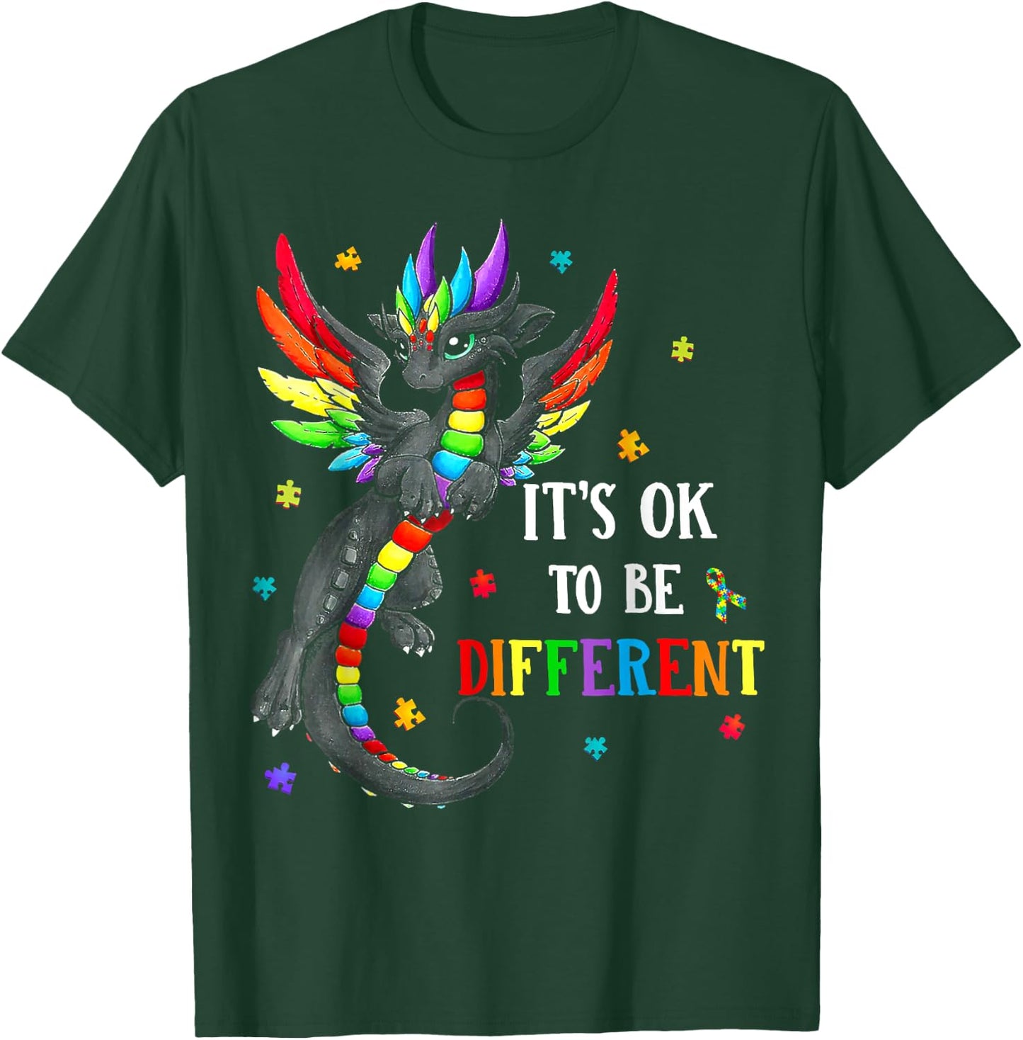 Autism Awareness Day Dragon Gift, It's Ok To Be Different T-Shirt - T-Shirt | Forest