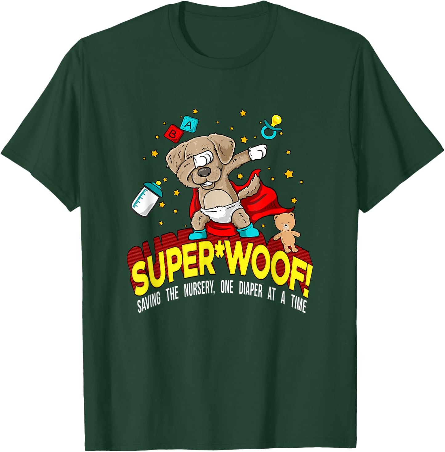 SUPER WOOF Diaper Pup Superhero Parody T-Shirt - T-Shirt | Forest