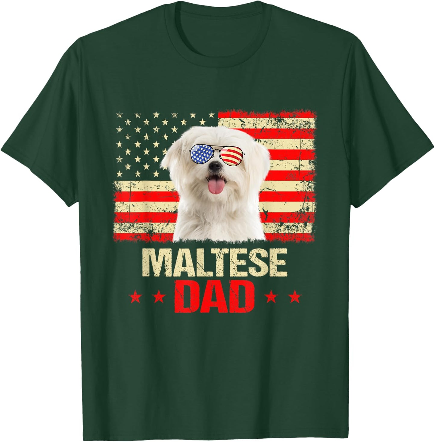 Maltese Dad USA Flag Dog Lover Fathers Day Men T-Shirt - T-Shirt | Forest