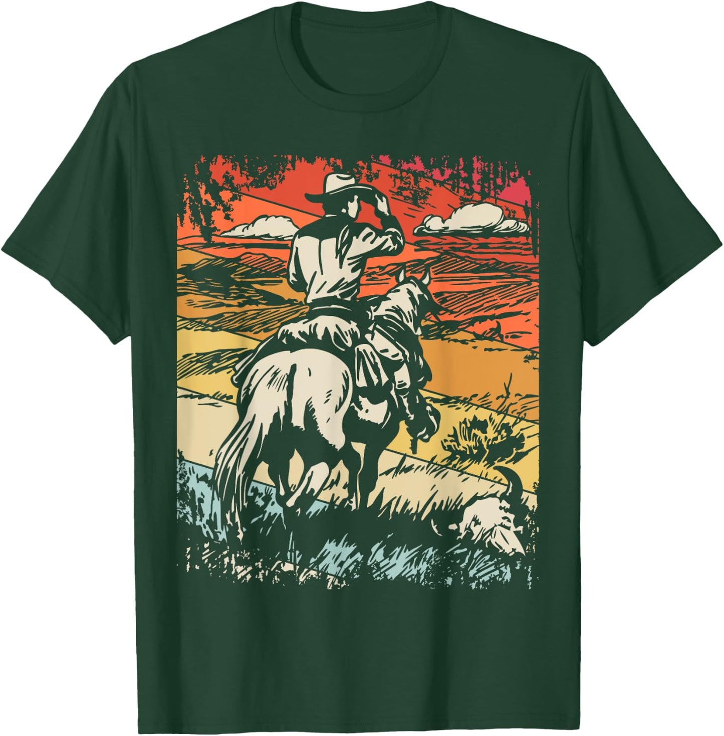 Vintage Cowboy By SamBro Retro -Adults Kids Western Black Small Short Sleeve T-Shirt - T-Shirt | Forest