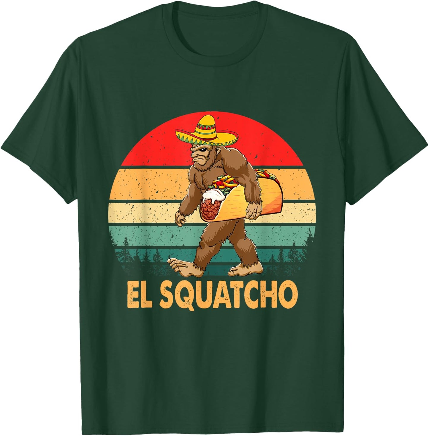 El Squatcho Bigfoot Taco Sombrero Cinco De Mayo Vintage T-Shirt - T-Shirt | Forest