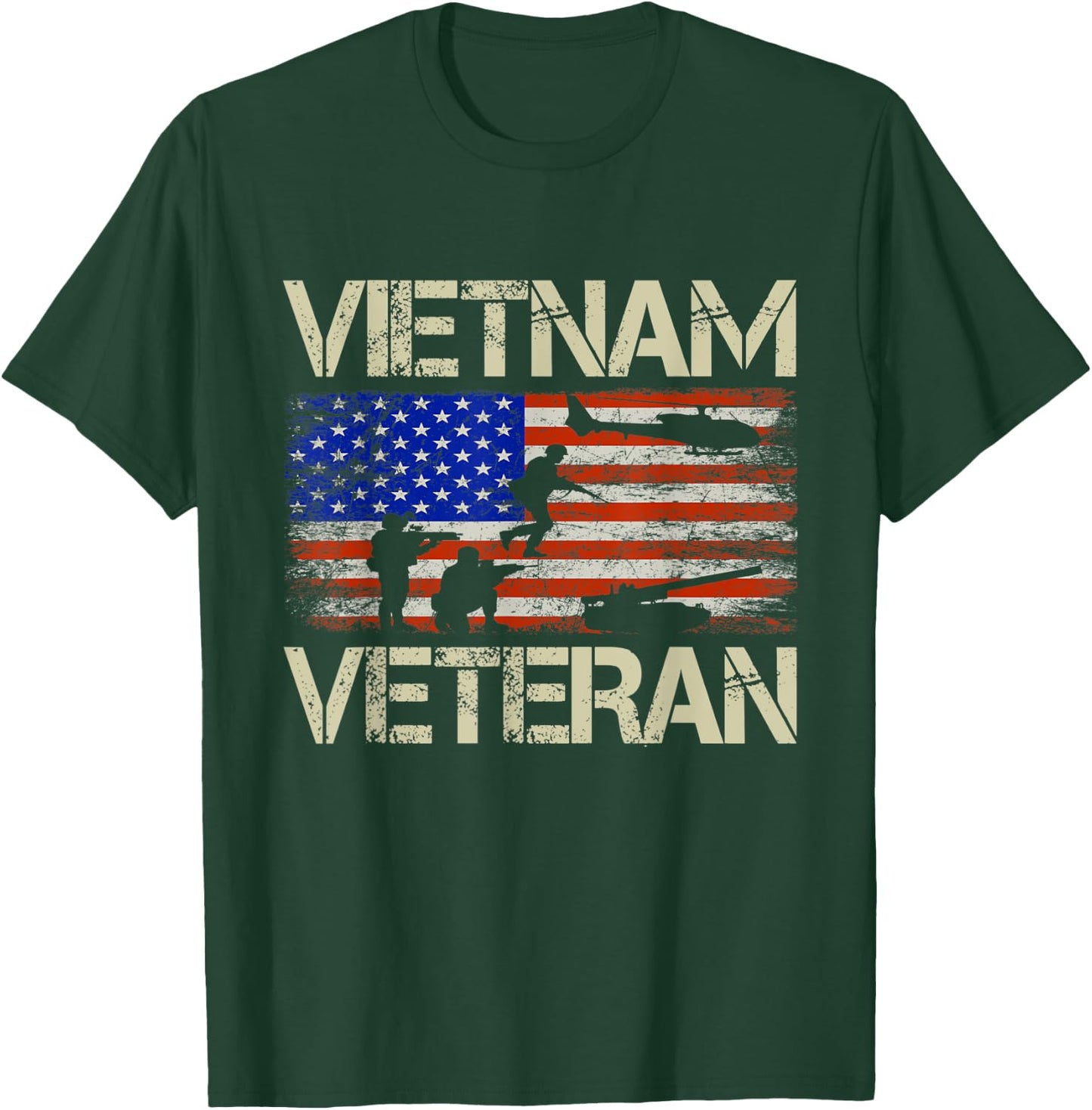 Vietnam Veteran American Flag Retro Vintage Fathers Day Women Men T-Shirt - T-Shirt | Forest