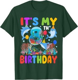 It's My 8th Birthday Dolphin Sea Animal Party 8 Year Old T-Shirt - T-Shirt | Forest
