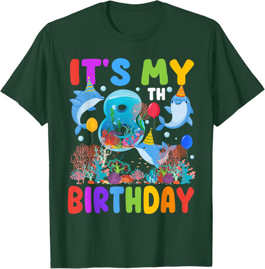 It's My 8th Birthday Dolphin Sea Animal Party 8 Year Old T-Shirt - T-Shirt | Forest