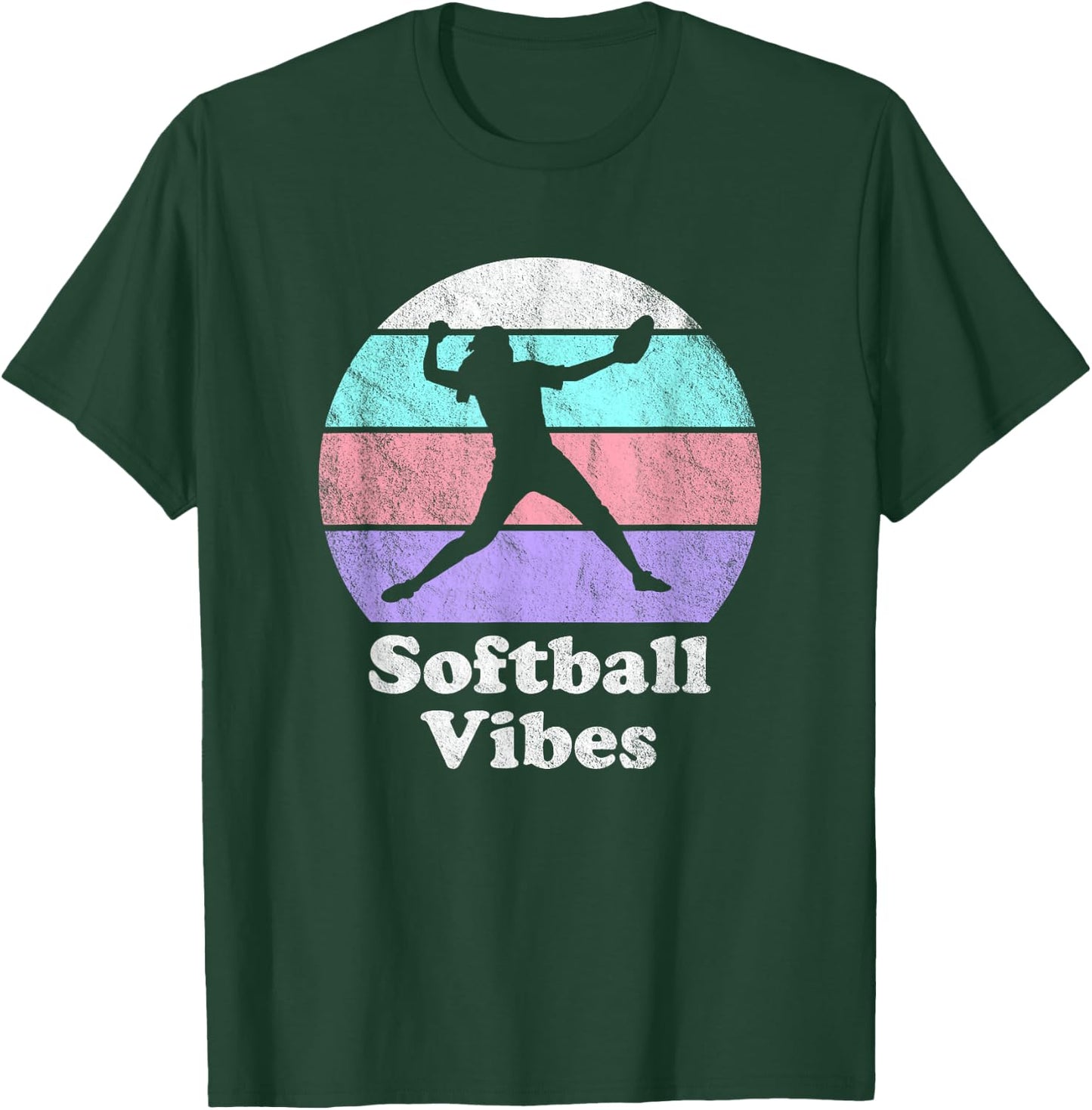 Softball Vibes Retro Vintage Girls or Women's Pitcher T-Shirt - T-Shirt | Forest