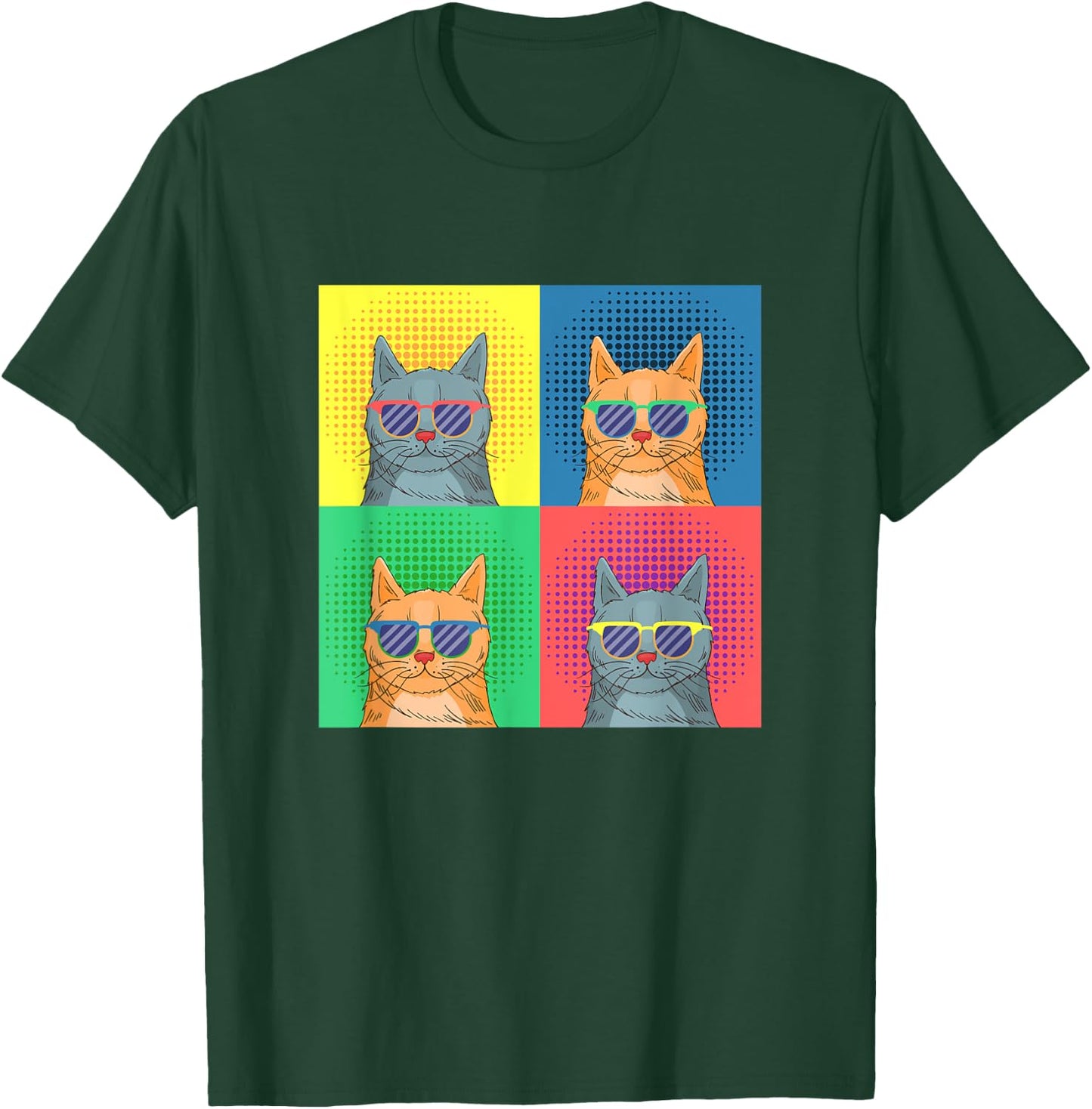 Retro Pop Art Cats - Funny Cat Art Lover Cartoon Design T-Shirt - T-Shirt | Forest