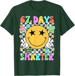 67 Days of School Smile Face 67 Days Smarter Teacher Kids T-Shirt - T-Shirt | Forest