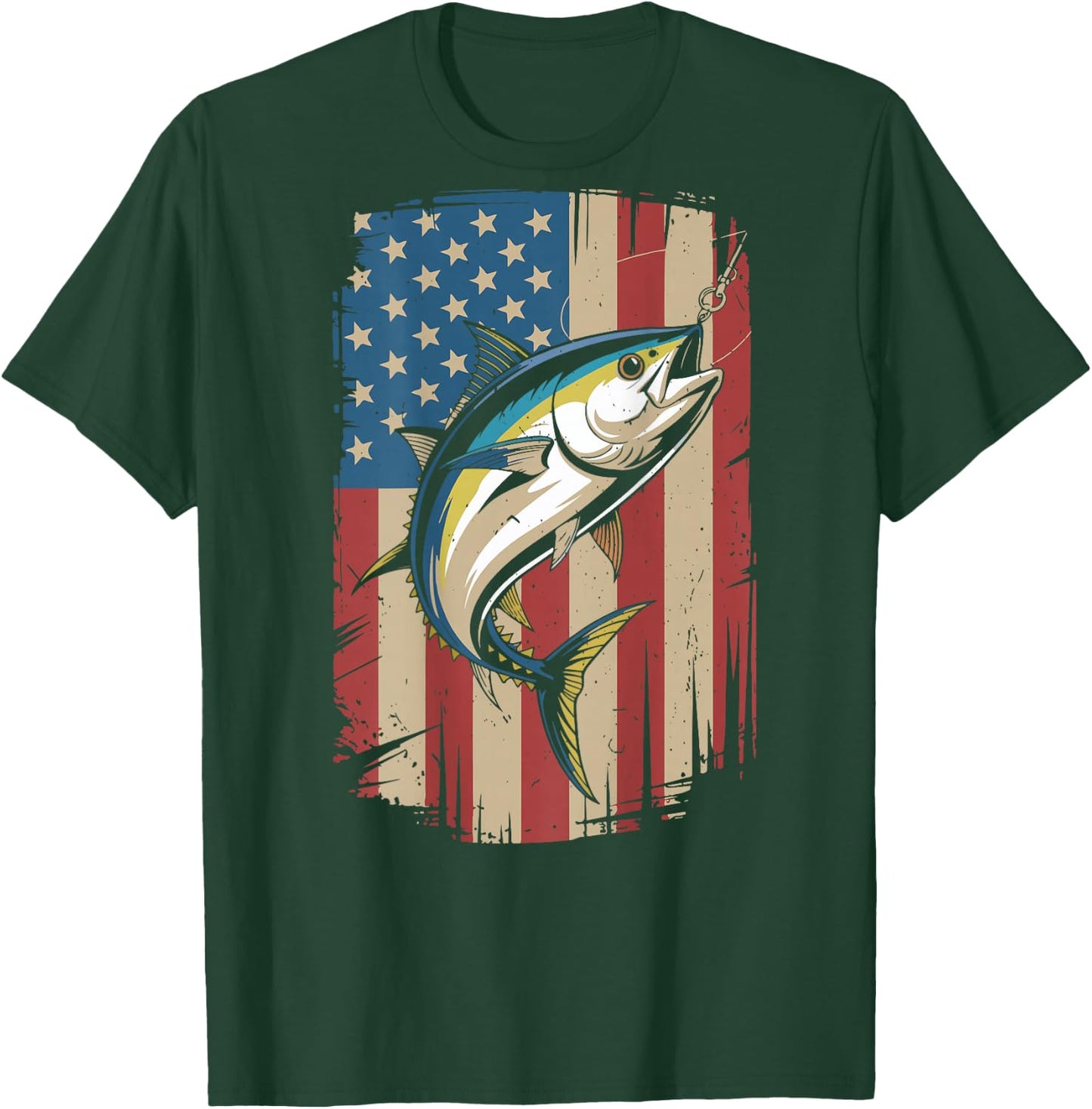 Boy Bluefin Tuna Fishing American Flag Patriotic Fishing Men T-Shirt - T-Shirt | Forest