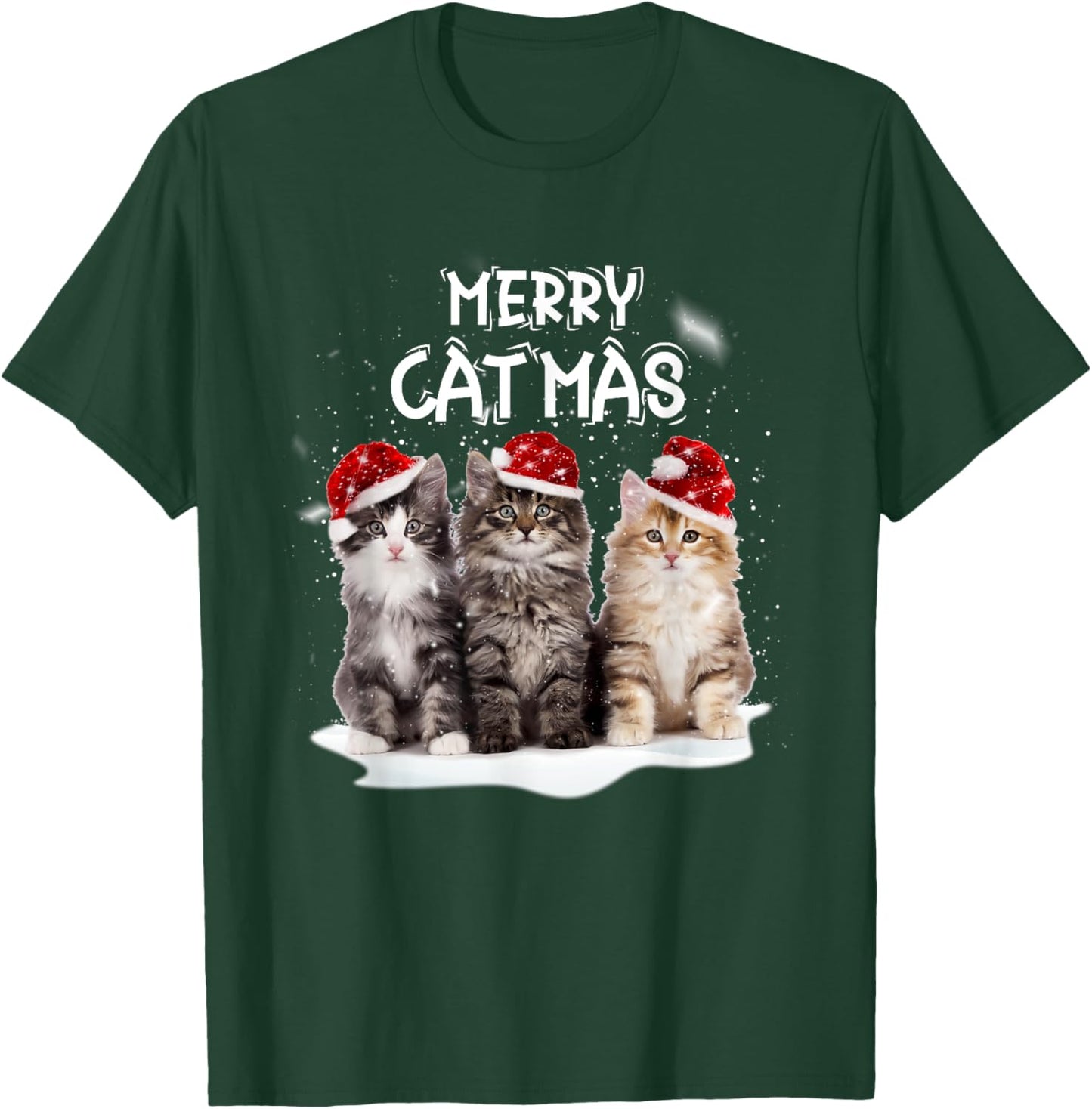 Merry Catmas Christmas Tree Santa Kitten Xmas Cute Cat Mom Women Kids T-Shirt - T-Shirt | Forest