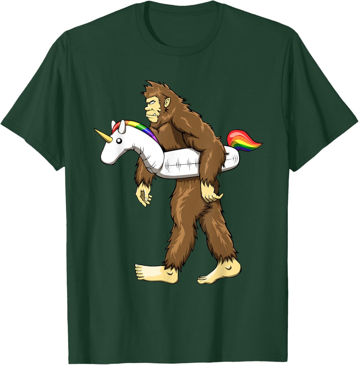 Funny Sasquatch with Unicorn Pool Swim Ring Bigfoot T-Shirt - T-Shirt | Forest