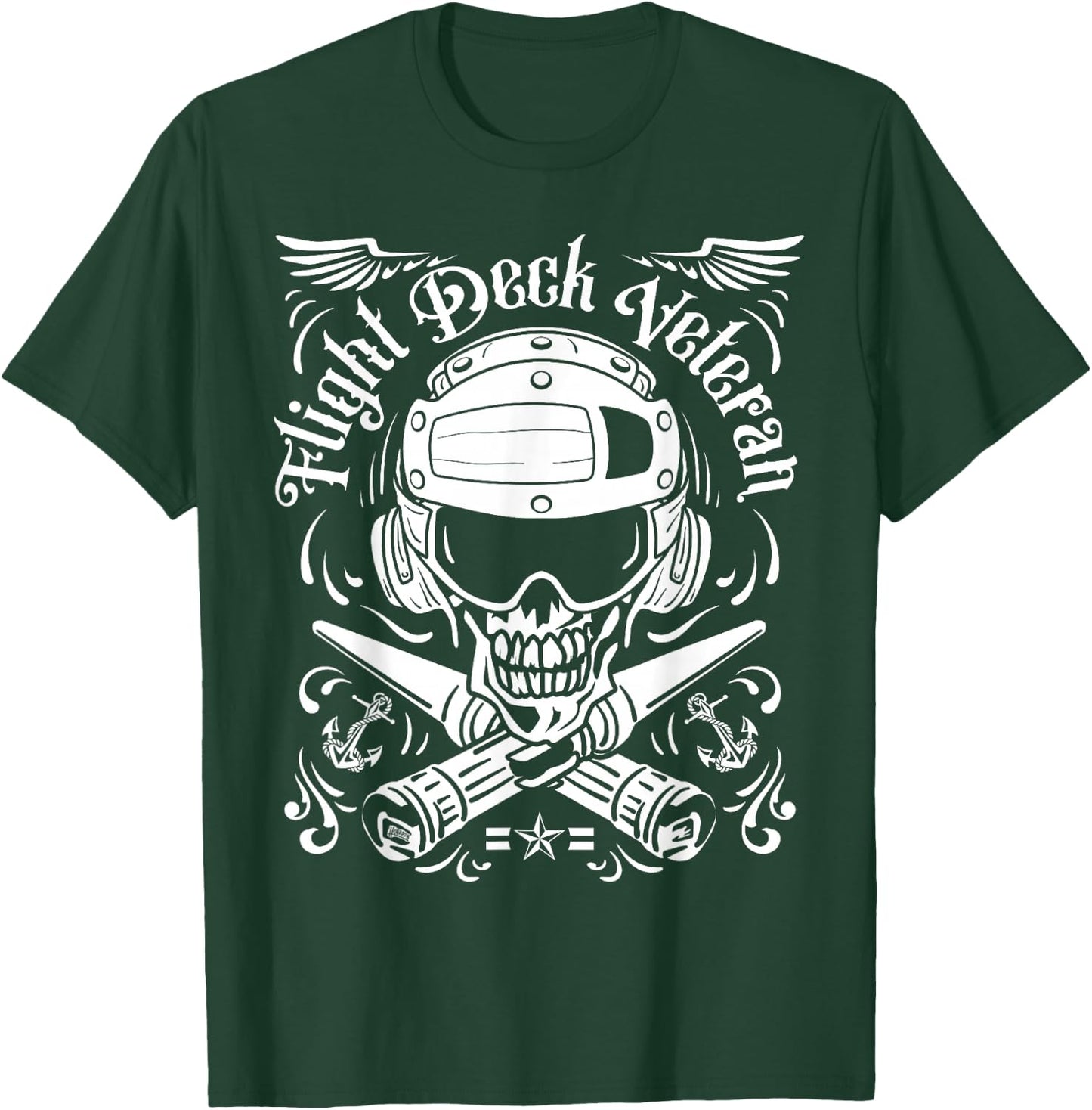 Naval Aviation Flight Deck Veteran Skull T-Shirt - T-Shirt | Forest
