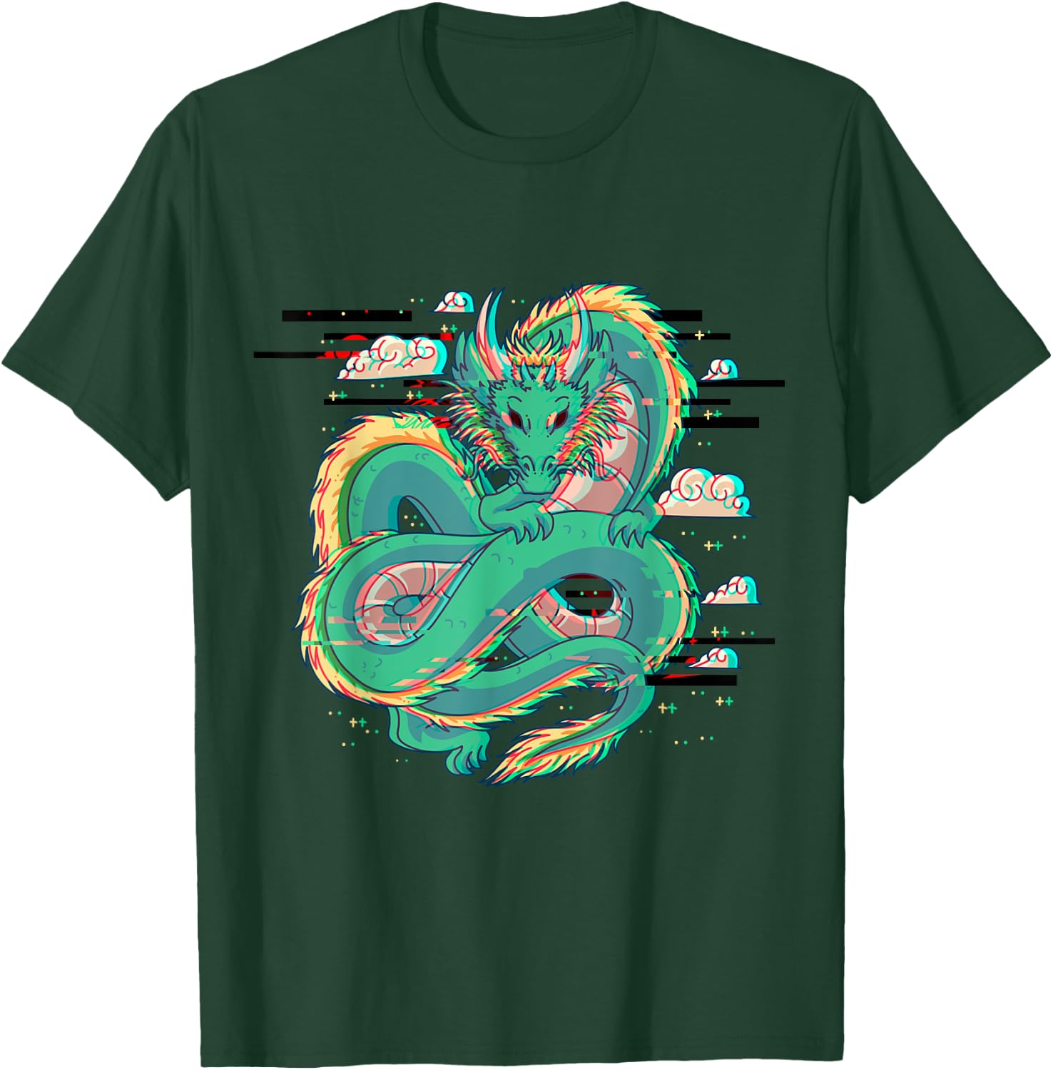 Grunge Dragon Glitch Dragon Aesthetic Style Japan Vaporwave T-Shirt - T-Shirt | Forest