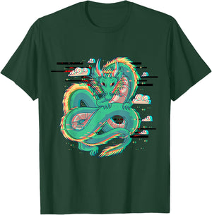 Grunge Dragon Glitch Dragon Aesthetic Style Japan Vaporwave T-Shirt - T-Shirt | Forest
