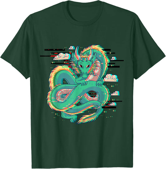 Grunge Dragon Glitch Dragon Aesthetic Style Japan Vaporwave T-Shirt - T-Shirt | Forest