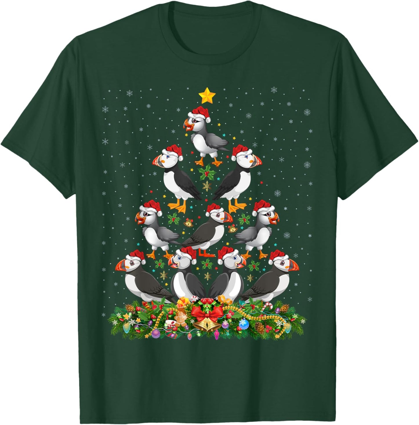 Puffin Bird Xmas Tree Gift Santa Hat Puffin Christmas T-Shirt - T-Shirt | Forest