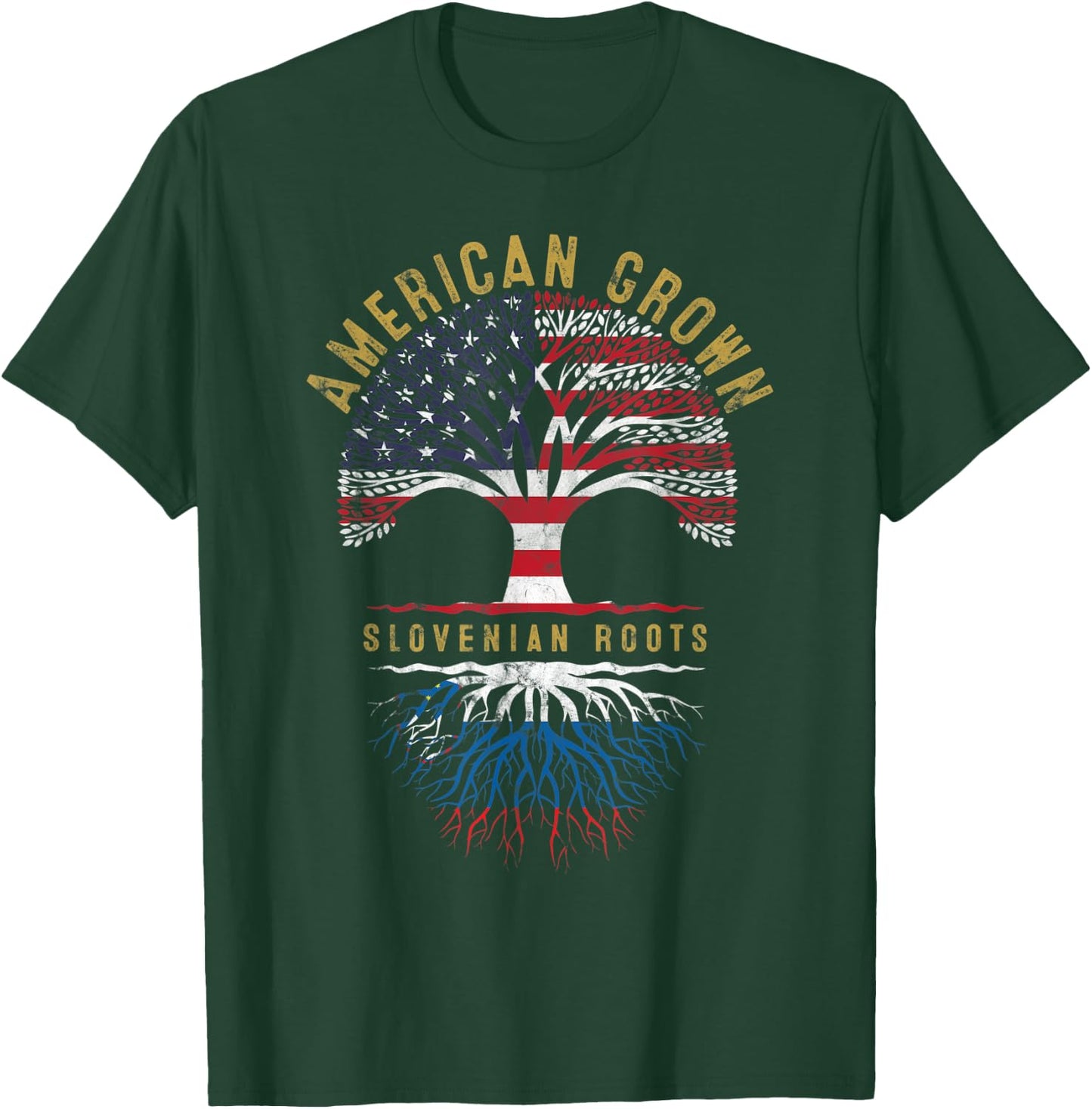 American Grown Slovenian Roots Tree Flag Family Heritage T-Shirt - T-Shirt | Forest
