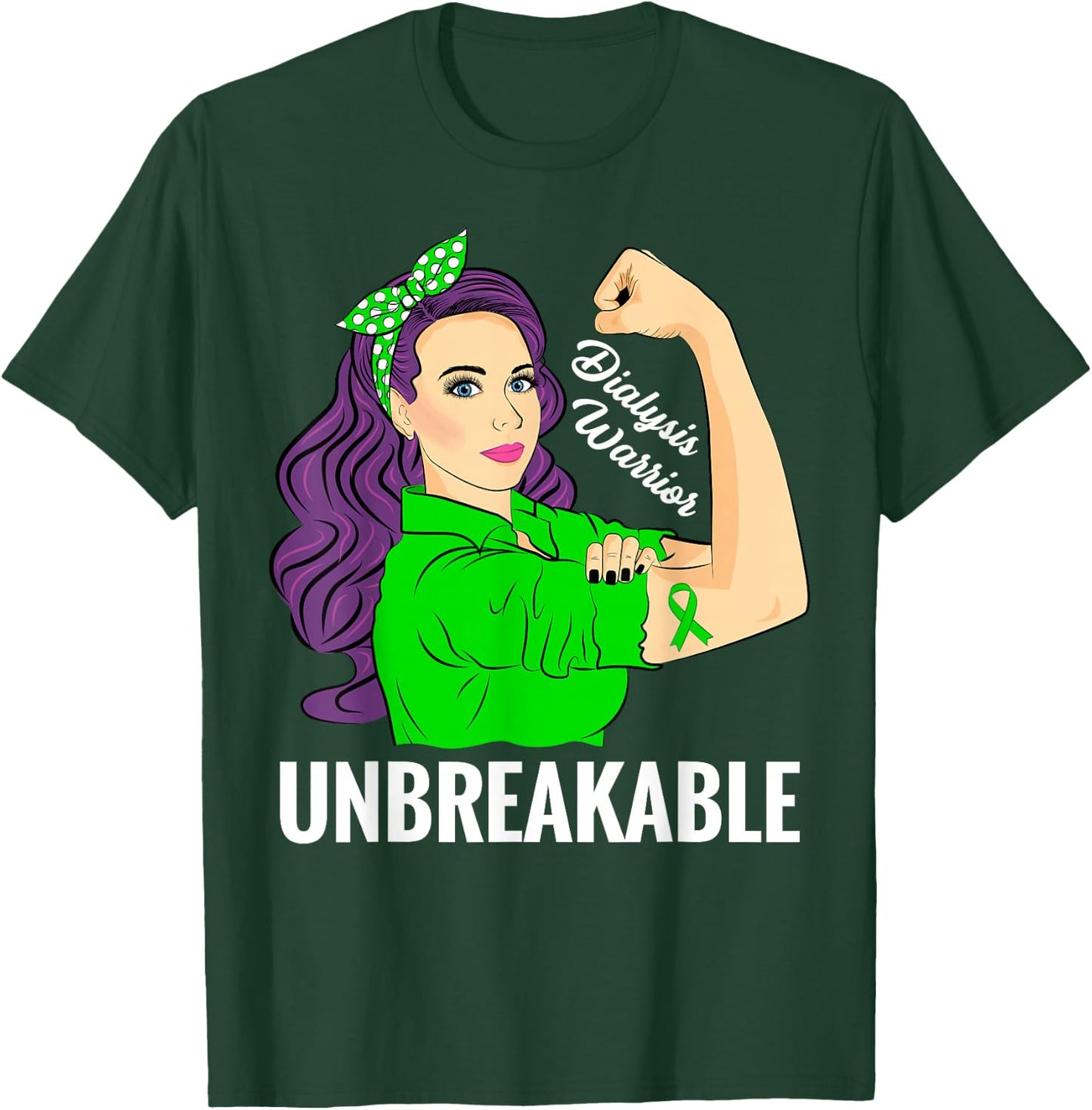 Dialysis Awareness Products Znovanna -Adult Green Cotton Polyester , Small, , Short Sleeve, Single Cuff, Kidney Awareness T-Shirt - T-Shirt | Forest