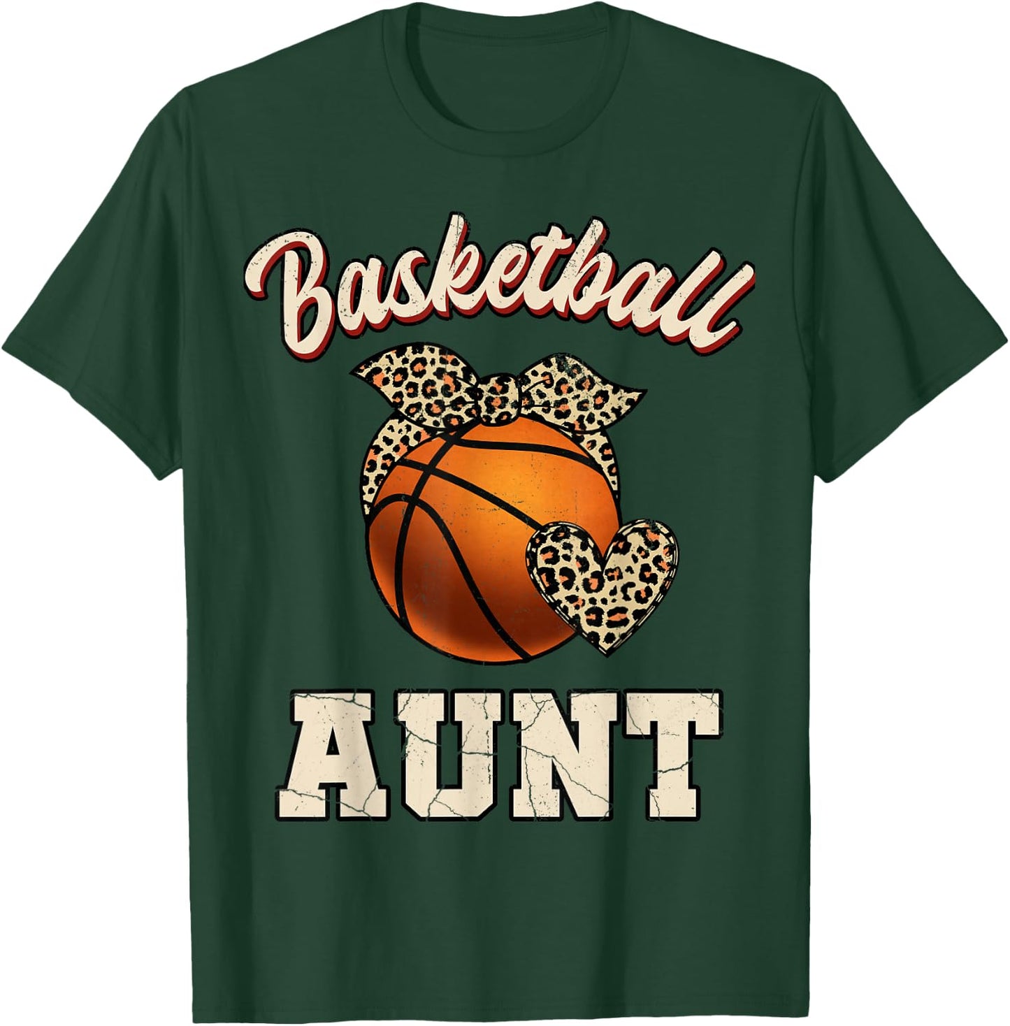 Basketball Aunt Bandana Leopard Heart Fans Mother's Day T-Shirt - T-Shirt | Forest